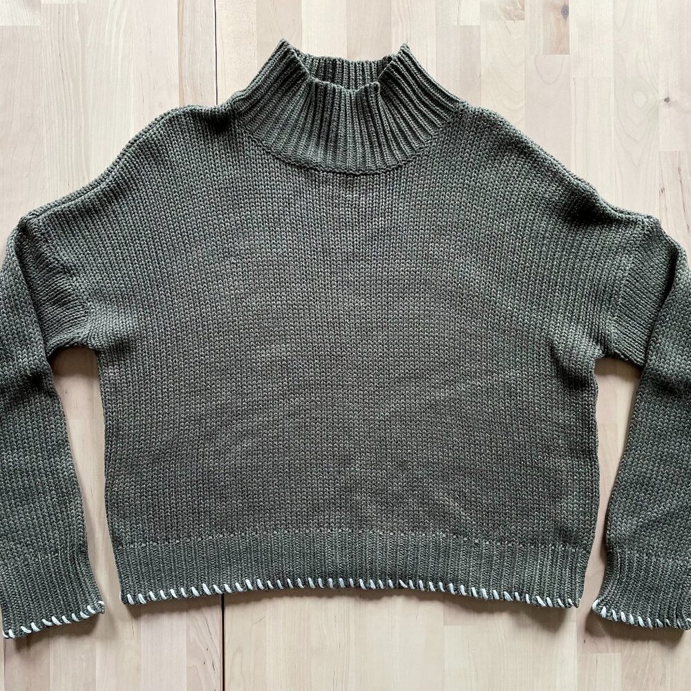 Francesca's Women's Olive Green Semi-Sheer High Neck Sweater size Small